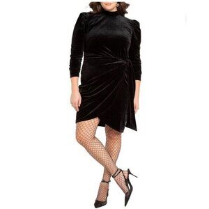 Eloquii Womens Plus Size 26 Black Stretch Velvet Short Dress Wrap Cocktail